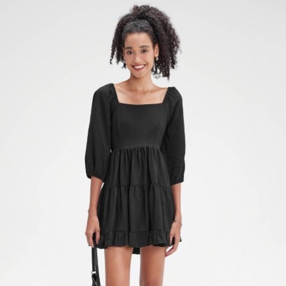 NWT Wild Fable Puff 3/4 Sleeve Tiered Mini Dress‎